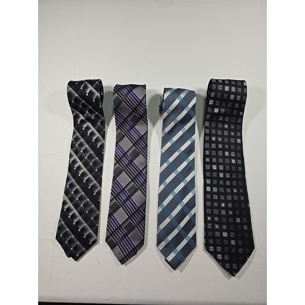 Tie Lot Of 4 Pronto Uomo Designer 100% Silk Men's Blue Purple‎ Black Geometric